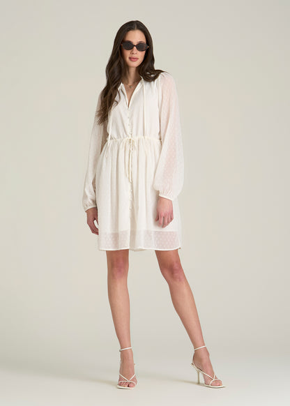 Peasant Chiffon Mini Dress for Tall Women in Antique White