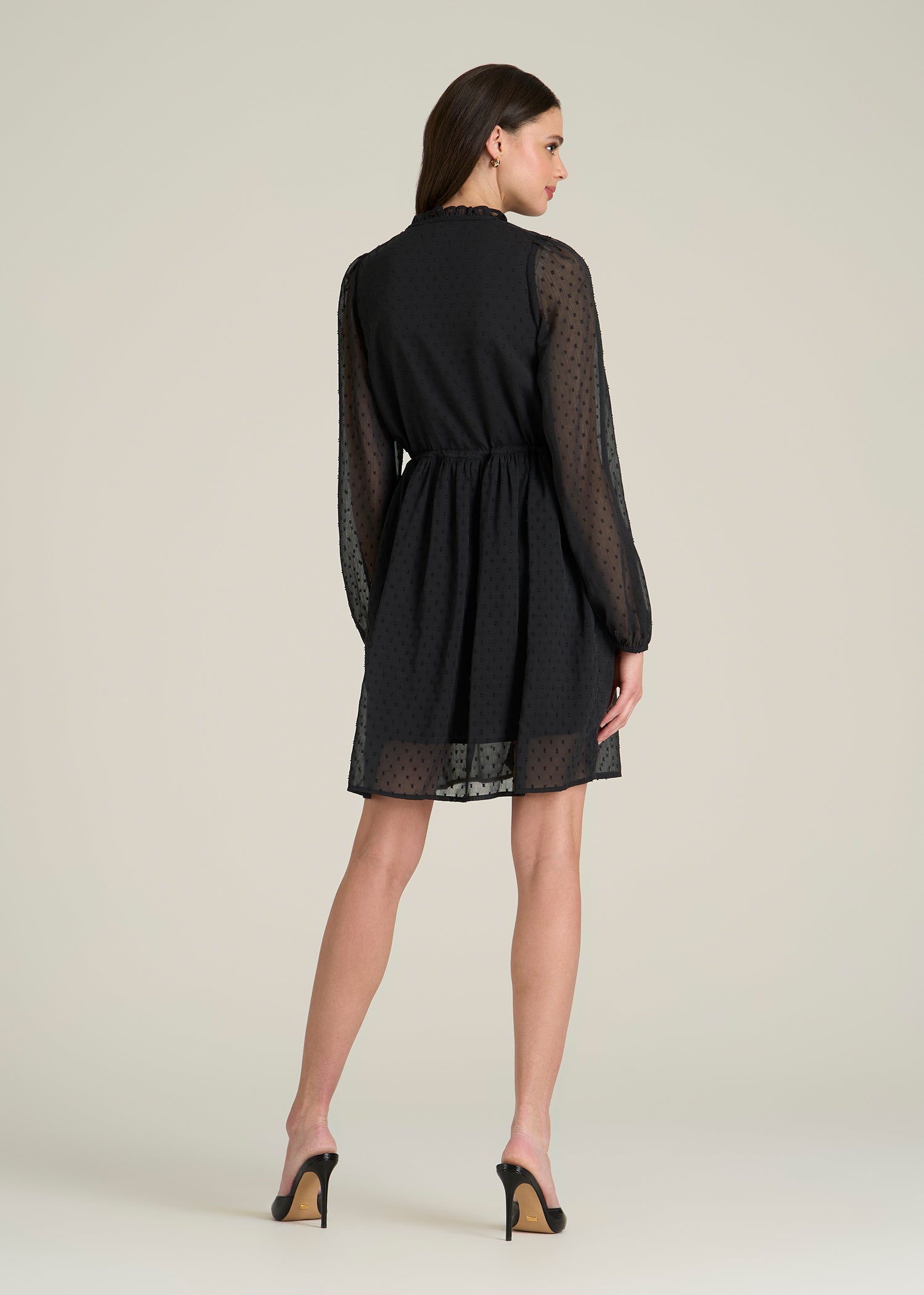 Peasant Chiffon Mini Dress for Tall Women in Black