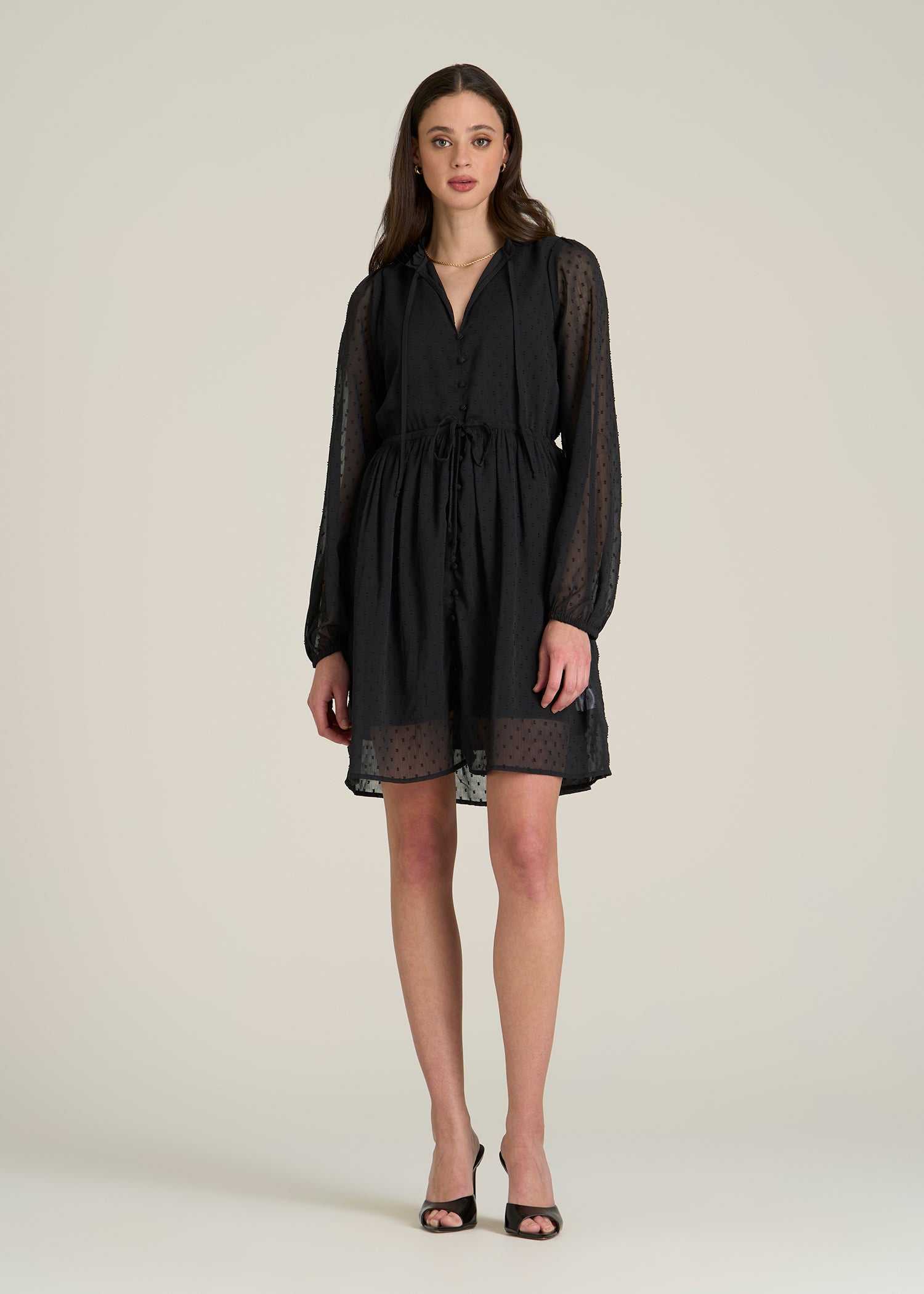 Peasant Chiffon Mini Dress for Tall Women in Black