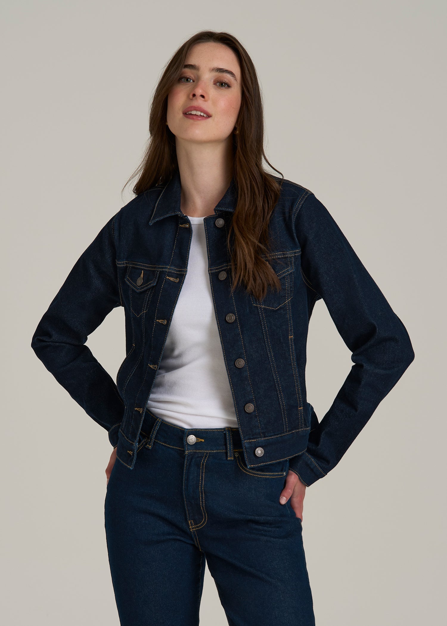 Classic Denim Jacket for Tall Women in Rinse Wash