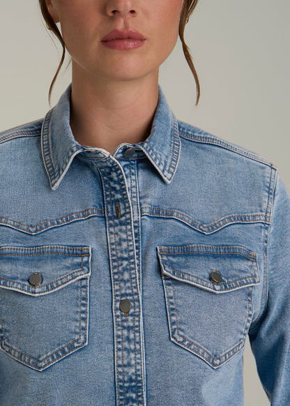 Western Denim Shirt for Tall Women in Heritage Faded