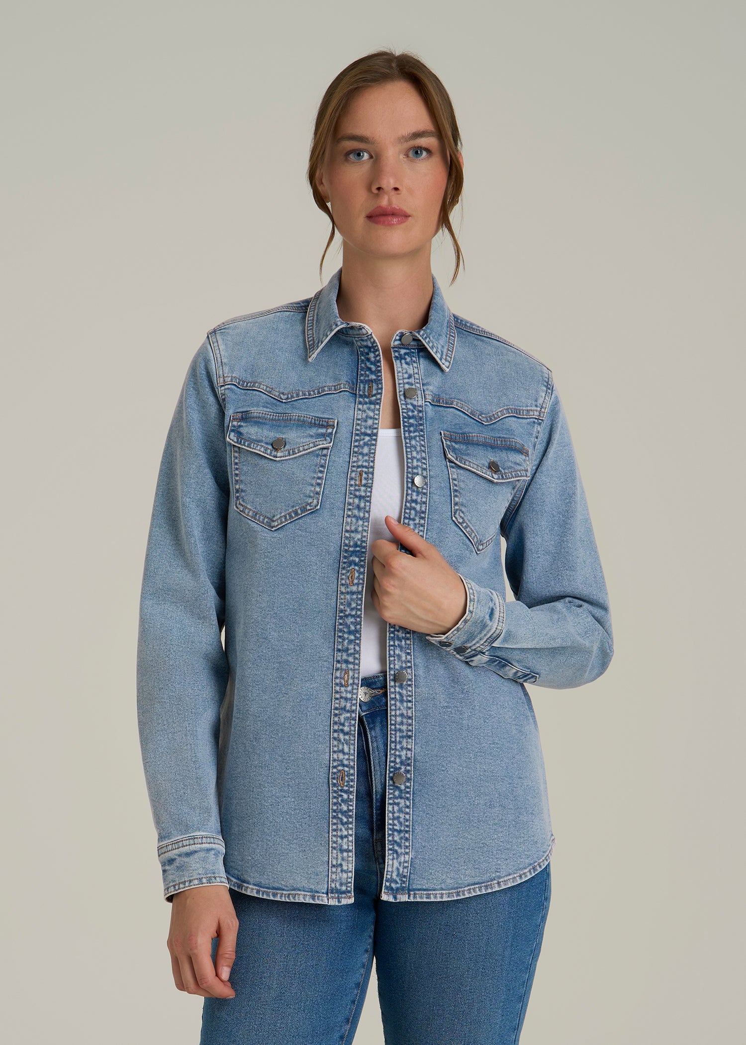Western Denim Shirt for Tall Women in Heritage Faded