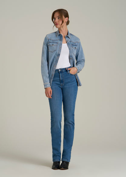 Western Denim Shirt for Tall Women in Heritage Faded