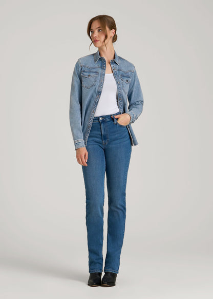 Western Denim Shirt for Tall Women in Heritage Faded