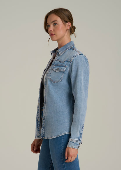 Western Denim Shirt for Tall Women in Heritage Faded