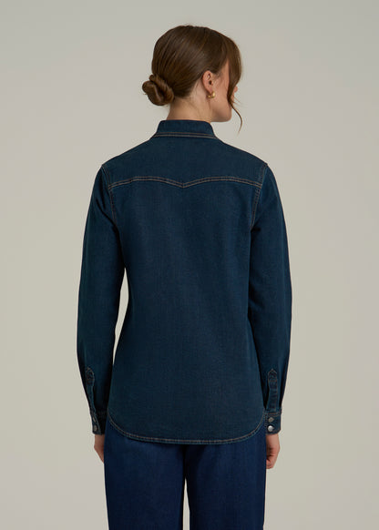 Western Denim Shirt for Tall Women in Indigo Dusk