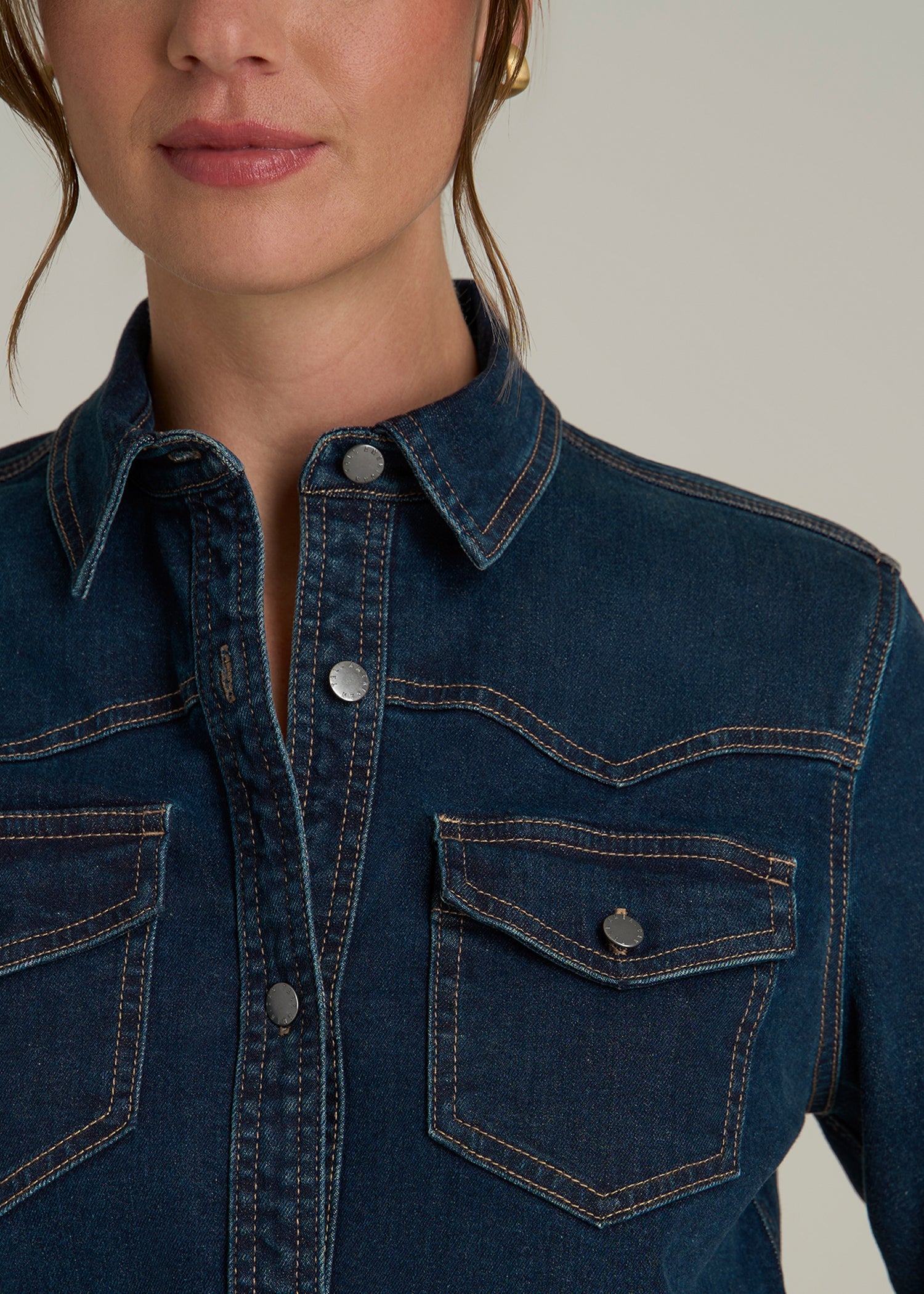 Western Denim Shirt for Tall Women in Indigo Dusk