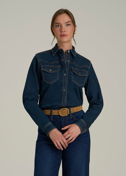 Western Denim Shirt for Tall Women in Indigo Dusk
