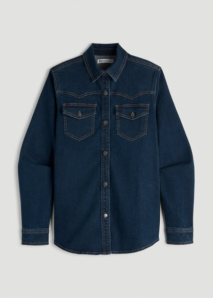 Western Denim Shirt for Tall Women in Indigo Dusk