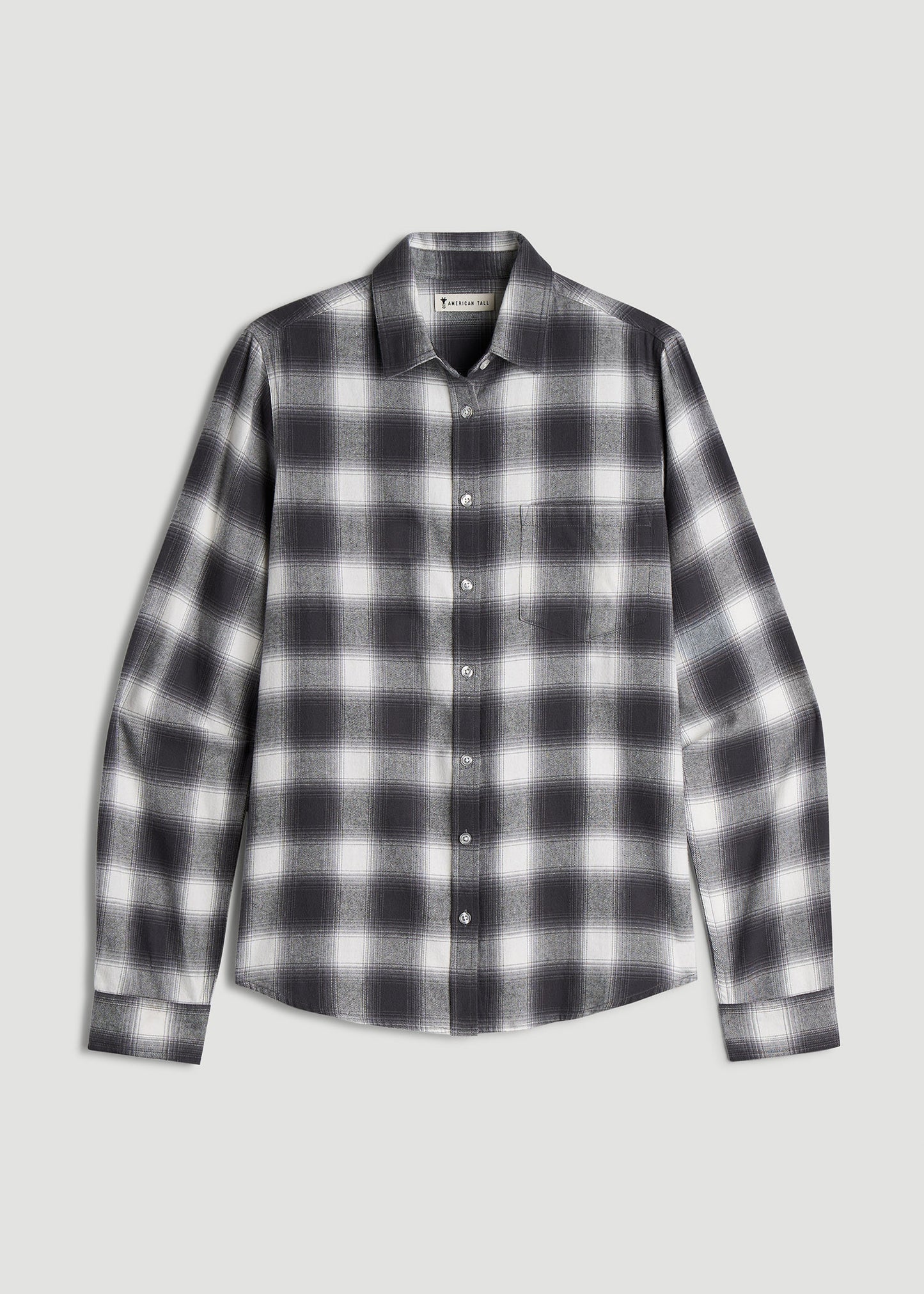 Flannel Button-Up Shirt for Tall Women in Grey and White Plaid