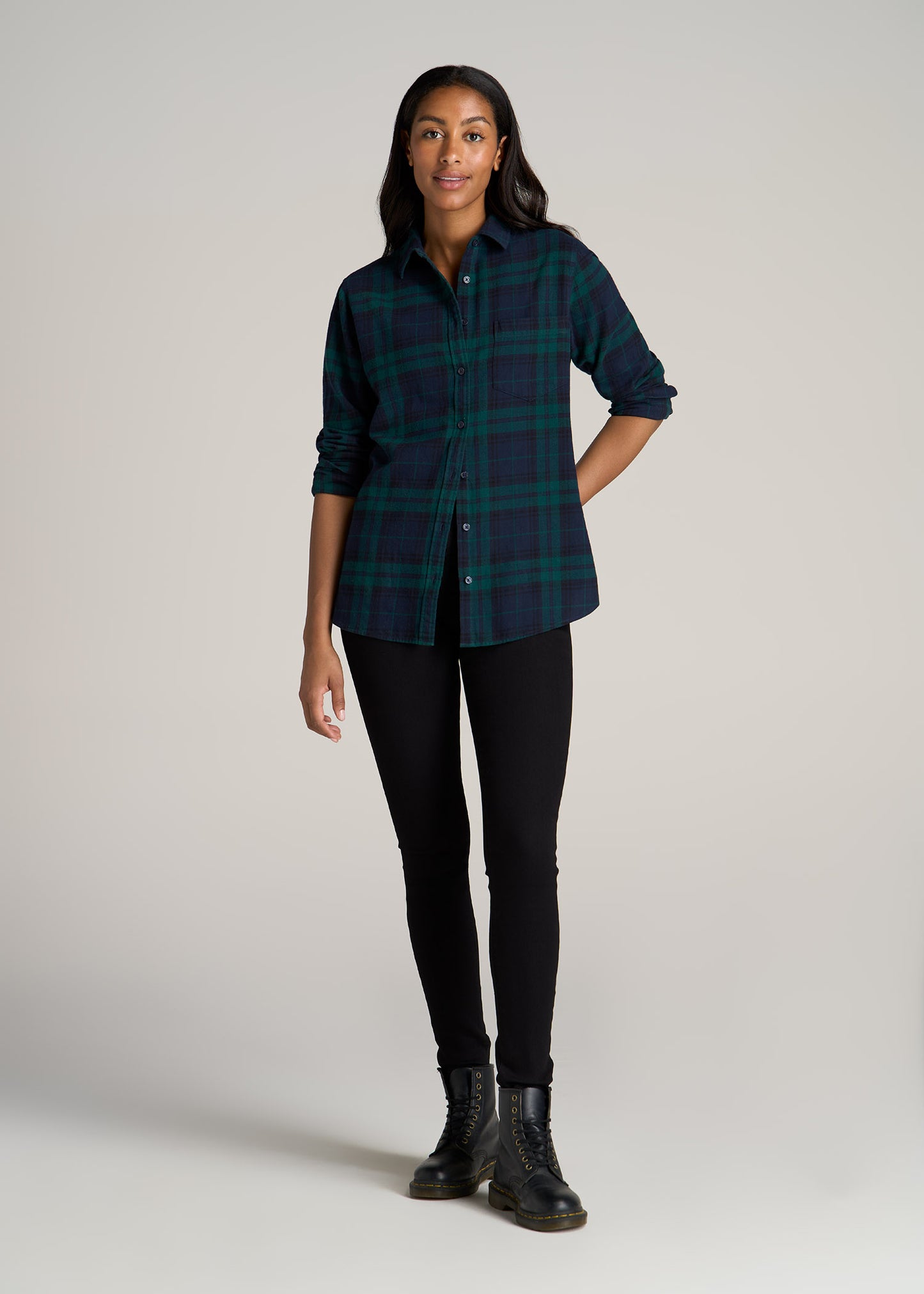 American-Tall-Women-Flannel-Button-up-Shirt-Emerald-Navy-full