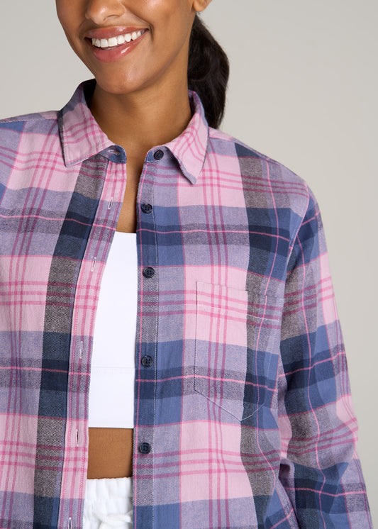 American-Tall-Women-Flannel-Button-up-Shirt-Mauve-Blue-Plaid-detail