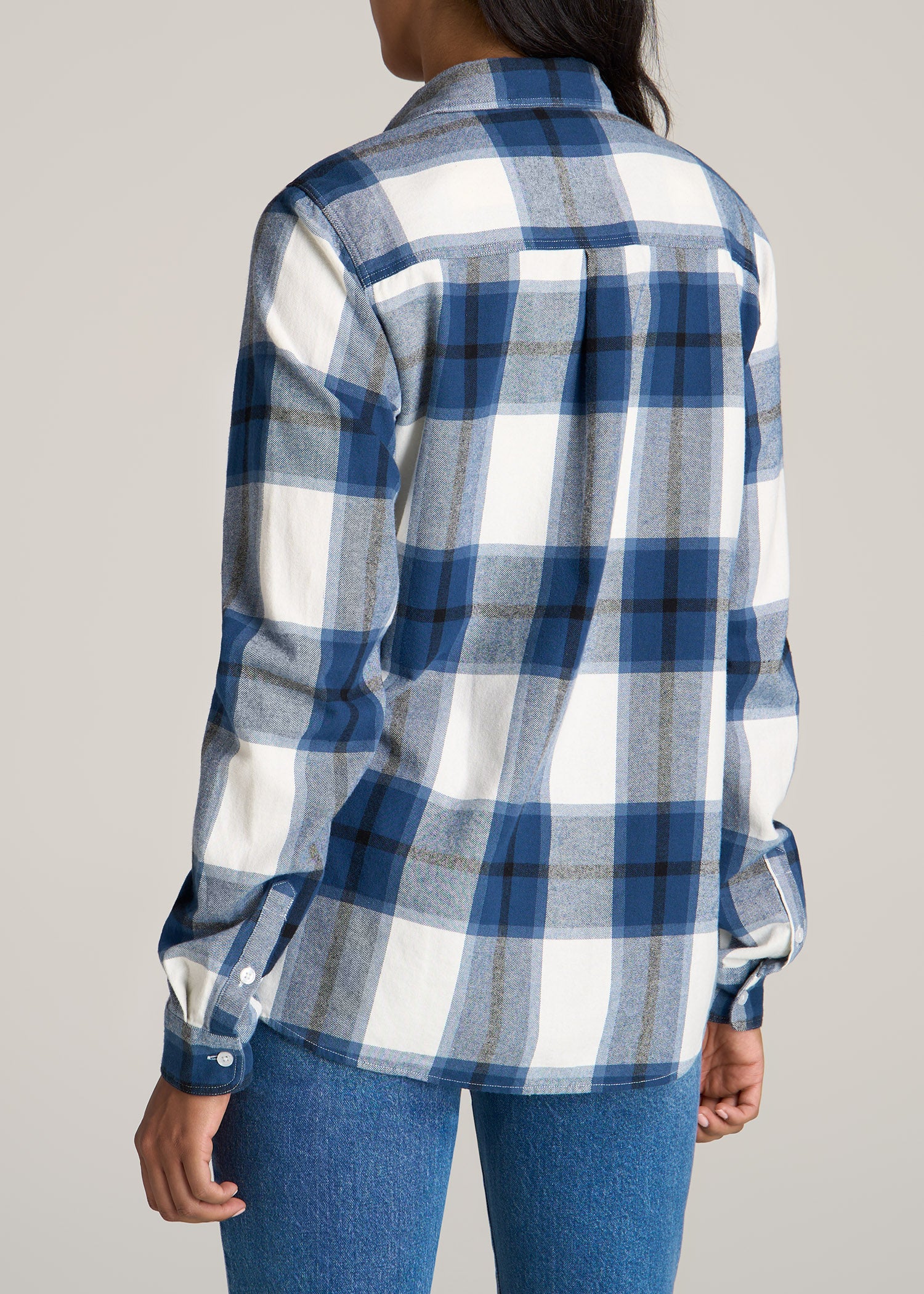 Flannel Button-Up Shirt for Tall Women in Ocean Blue and White 2XL / Tall / Ocean Blue and White