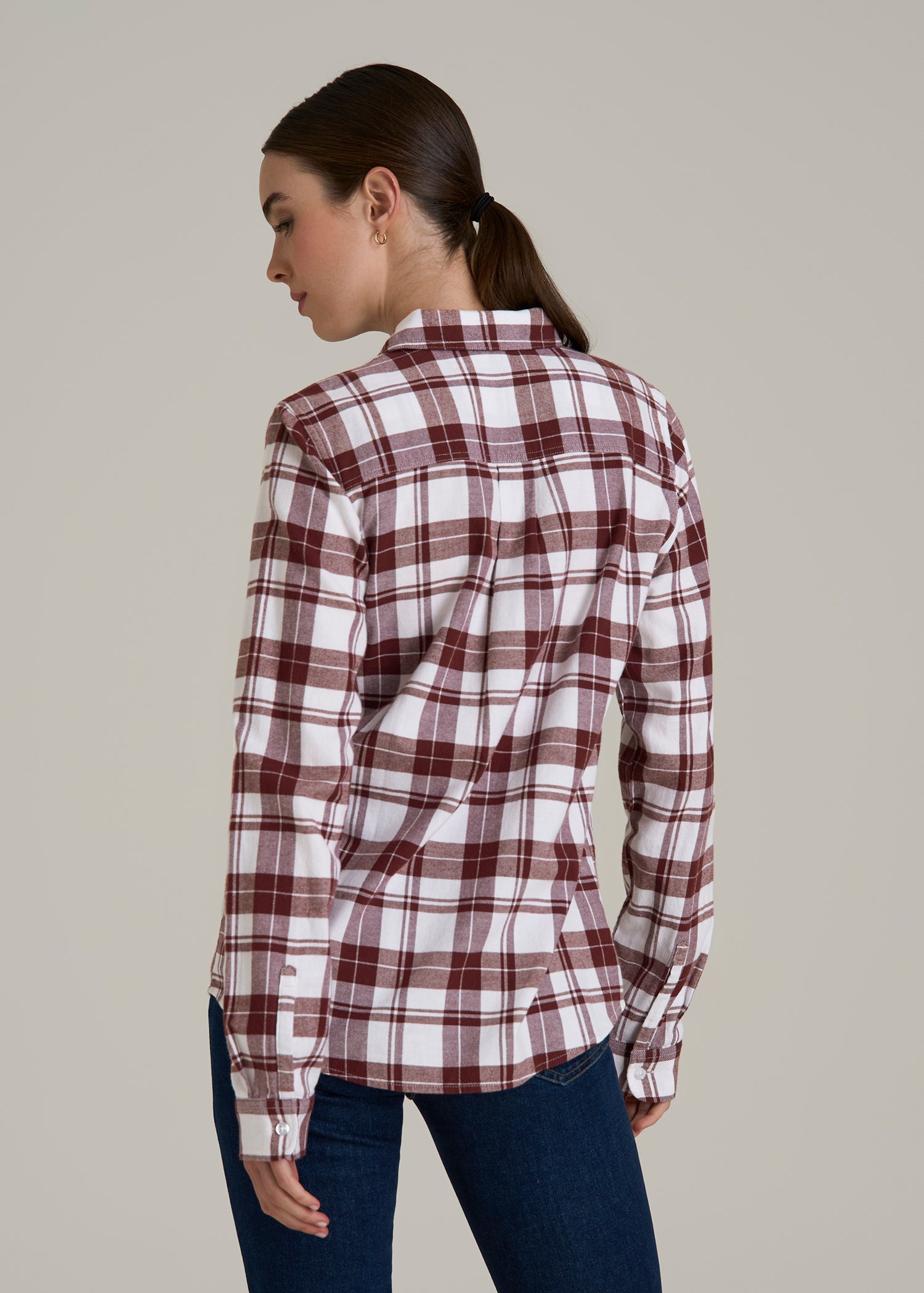 Flannel Button-Up Shirt for Tall Women in Port Royale Plaid
