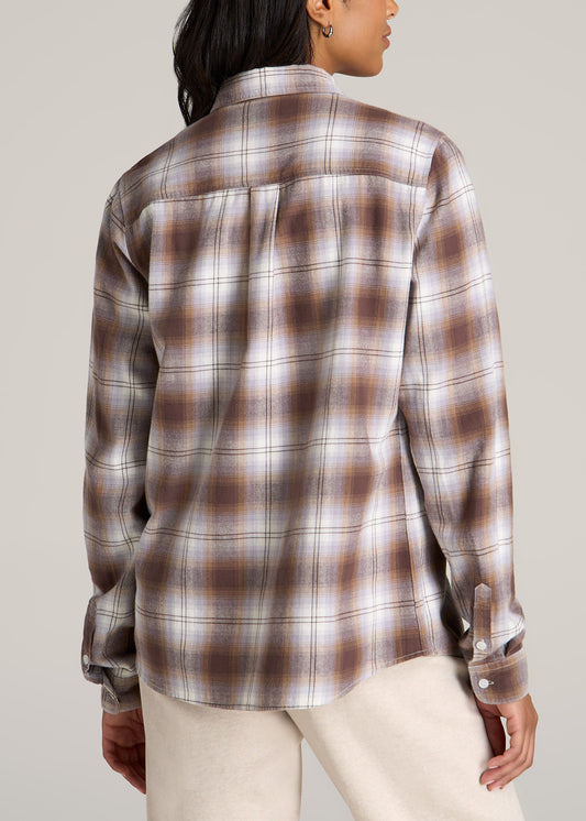 American-Tall-Women-Flannel-Button-up-Shirt-Taupe-Grey-back