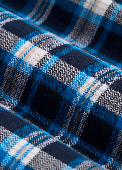 Flannel Button-Up Shirt for Tall Women in True Navy with Cobalt