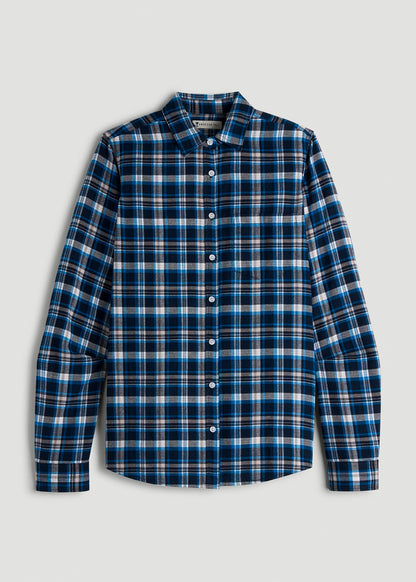 Flannel Button-Up Shirt for Tall Women in True Navy with Cobalt