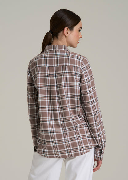 Flannel Button-Up Shirt for Tall Women in Woodsmoke with Black