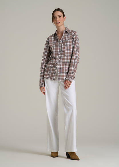 Flannel Button-Up Shirt for Tall Women in Woodsmoke with Black