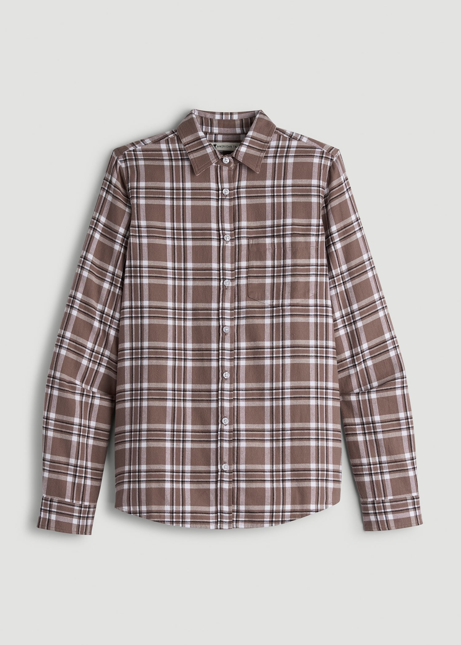 Flannel Button-Up Shirt for Tall Women in Woodsmoke with Black