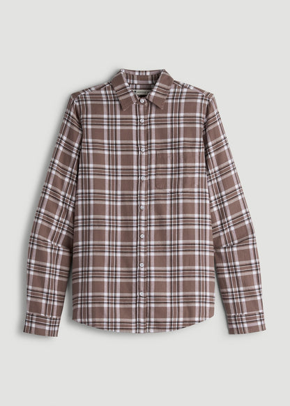 Flannel Button-Up Shirt for Tall Women in Woodsmoke with Black