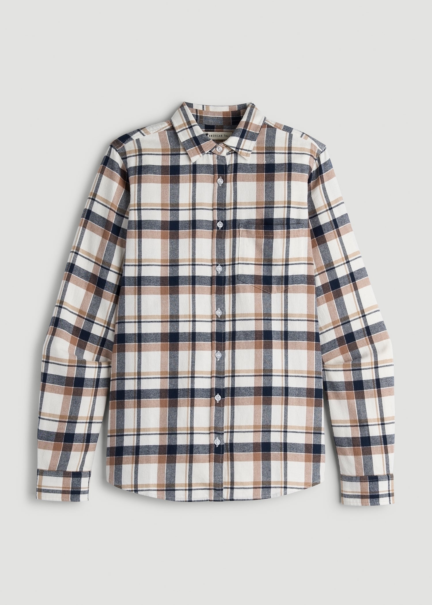 Flannel Button-Up Shirt for Tall Women in Woodsmoke with Navy