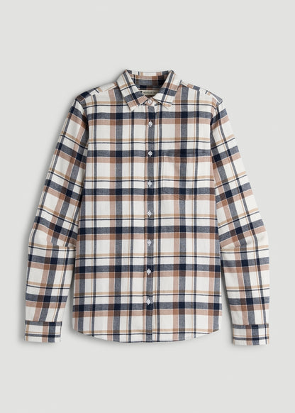 Flannel Button-Up Shirt for Tall Women in Woodsmoke with Navy