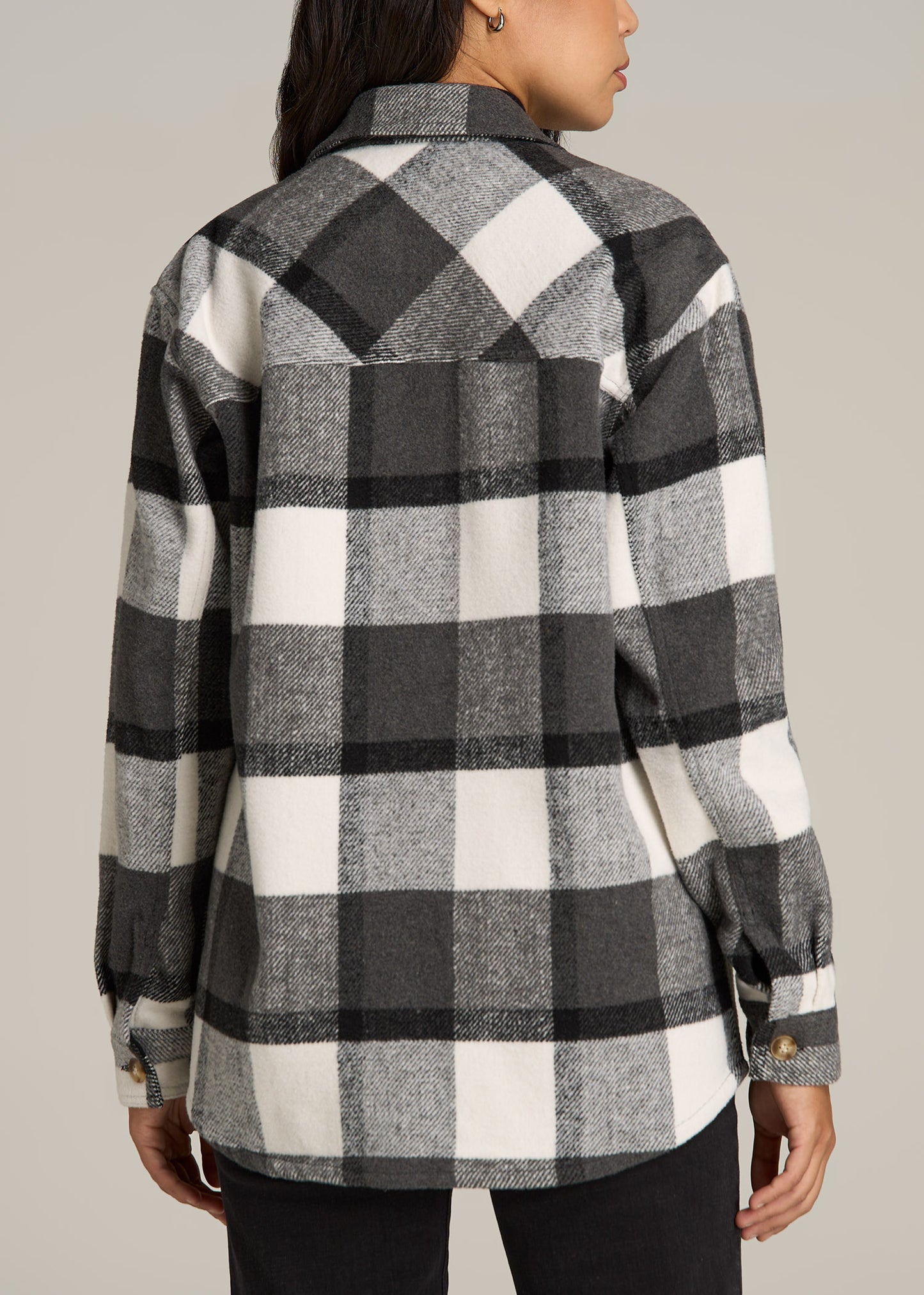 Flannel Women's Tall Shacket in Grey and Black Plaid