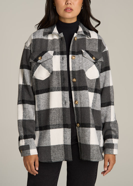 Flannel Women's Tall Shacket in Grey and Black Plaid