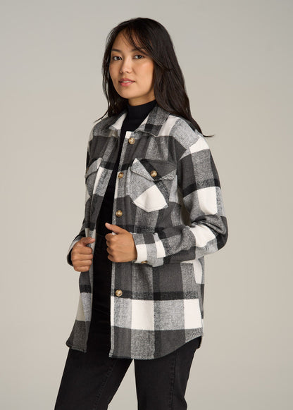Flannel Shacket for Tall Women in Grey and Black Plaid