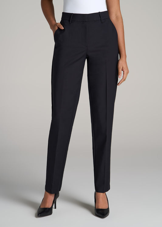 Flat Front Tapered Dress Pants for Tall Women in Black