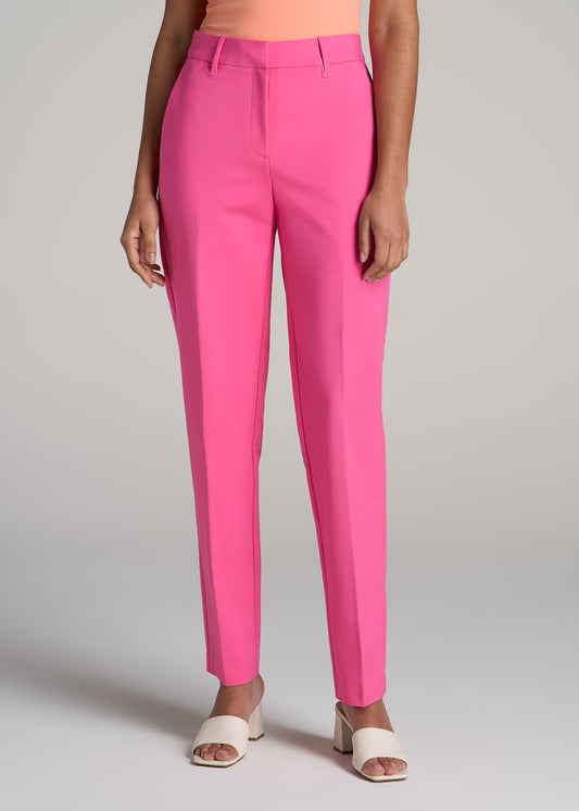 Flat Front Tapered Dress Pants for Tall Women in Cosmo Pink