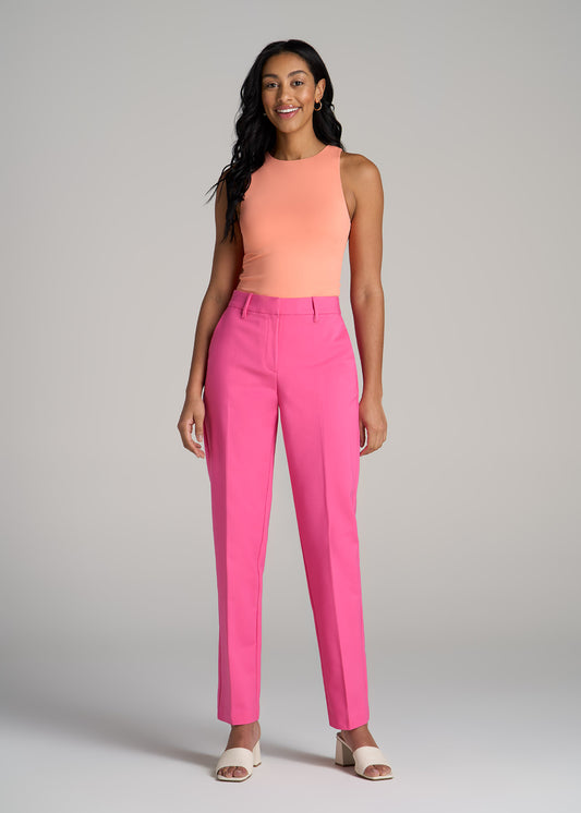Flat Front Tapered Dress Pants for Tall Women in Cosmo Pink