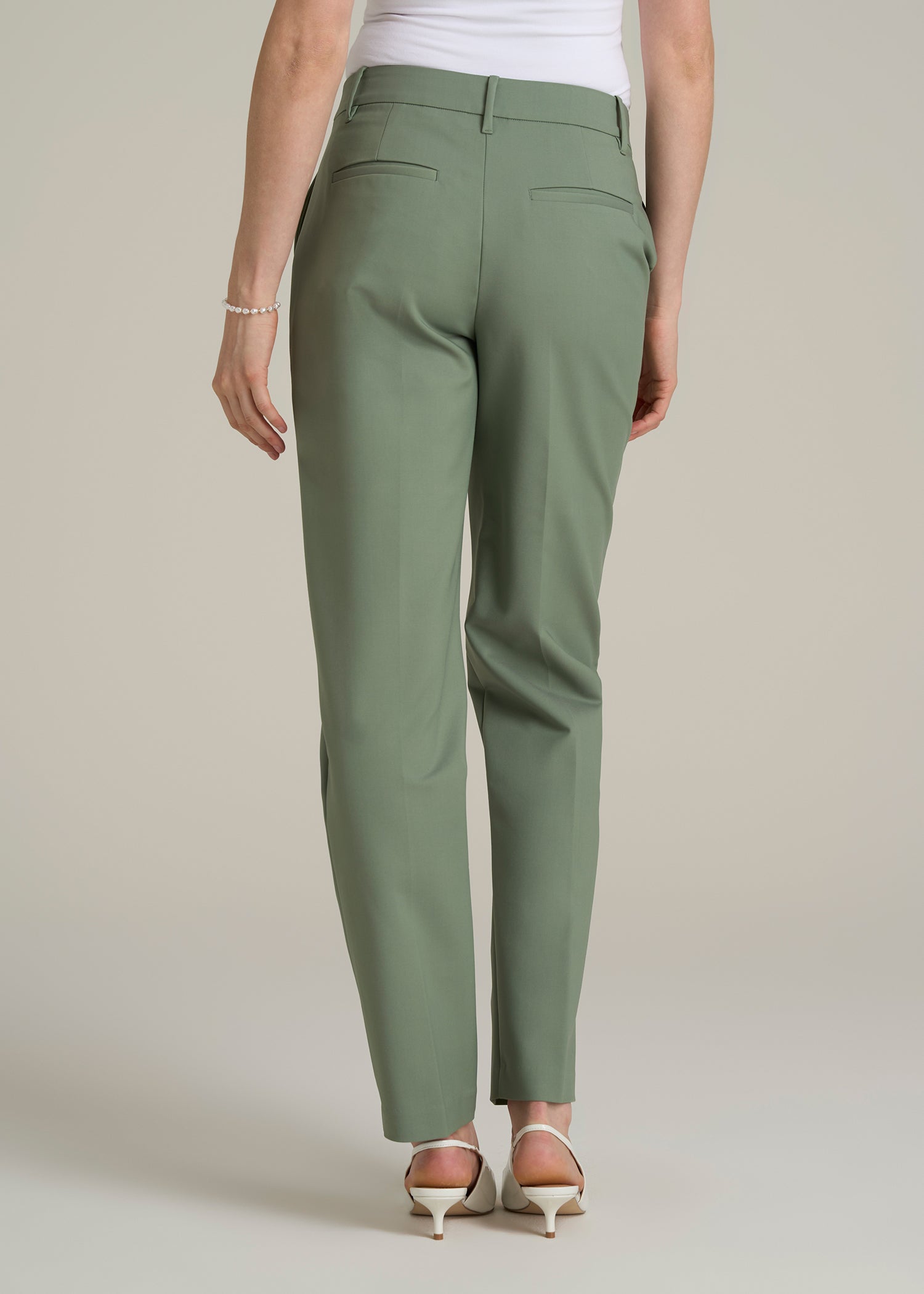 Flat Front Tapered Dress Pants for Tall Women in Dark Seagrass