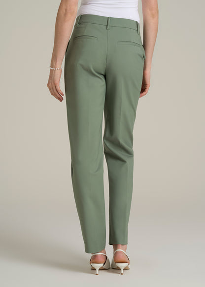 Flat Front Tapered Dress Pants for Tall Women in Dark Seagrass