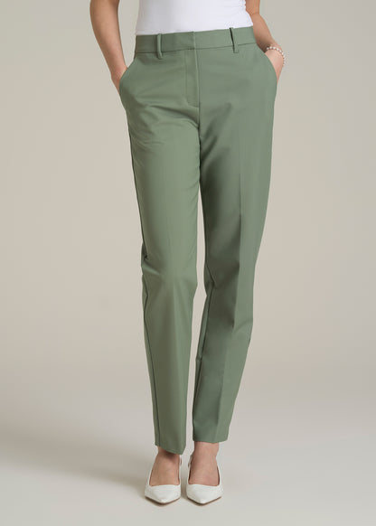 Flat Front Tapered Dress Pants for Tall Women in Dark Seagrass
