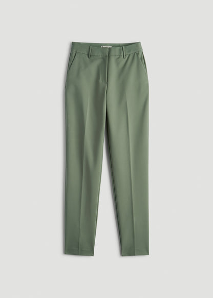 Flat Front Tapered Dress Pants for Tall Women in Dark Seagrass