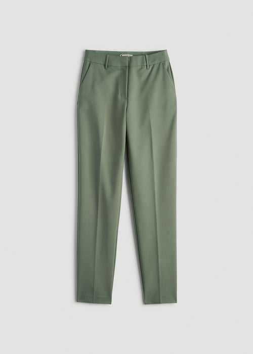 Flat Front Tapered Dress Pants for Tall Women in Dark Seagrass