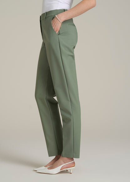 Flat Front Tapered Dress Pants for Tall Women in Dark Seagrass