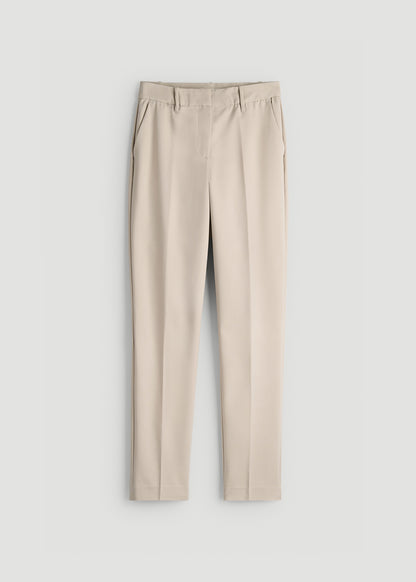 Flat Front Tapered Dress Pants for Tall Women in Stone