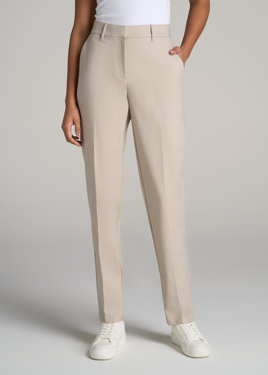 Flat Front Tapered Dress Pants for Tall Women in Stone