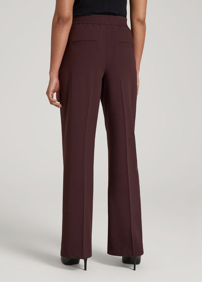 Flat Front Wide Leg Dress Pants for Tall Women in Oxblood