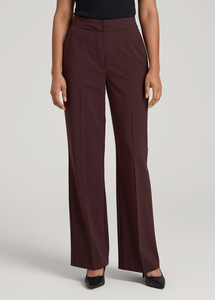 Flat Front Wide Leg Dress Pants for Tall Women in Oxblood 2 / Tall / Oxblood