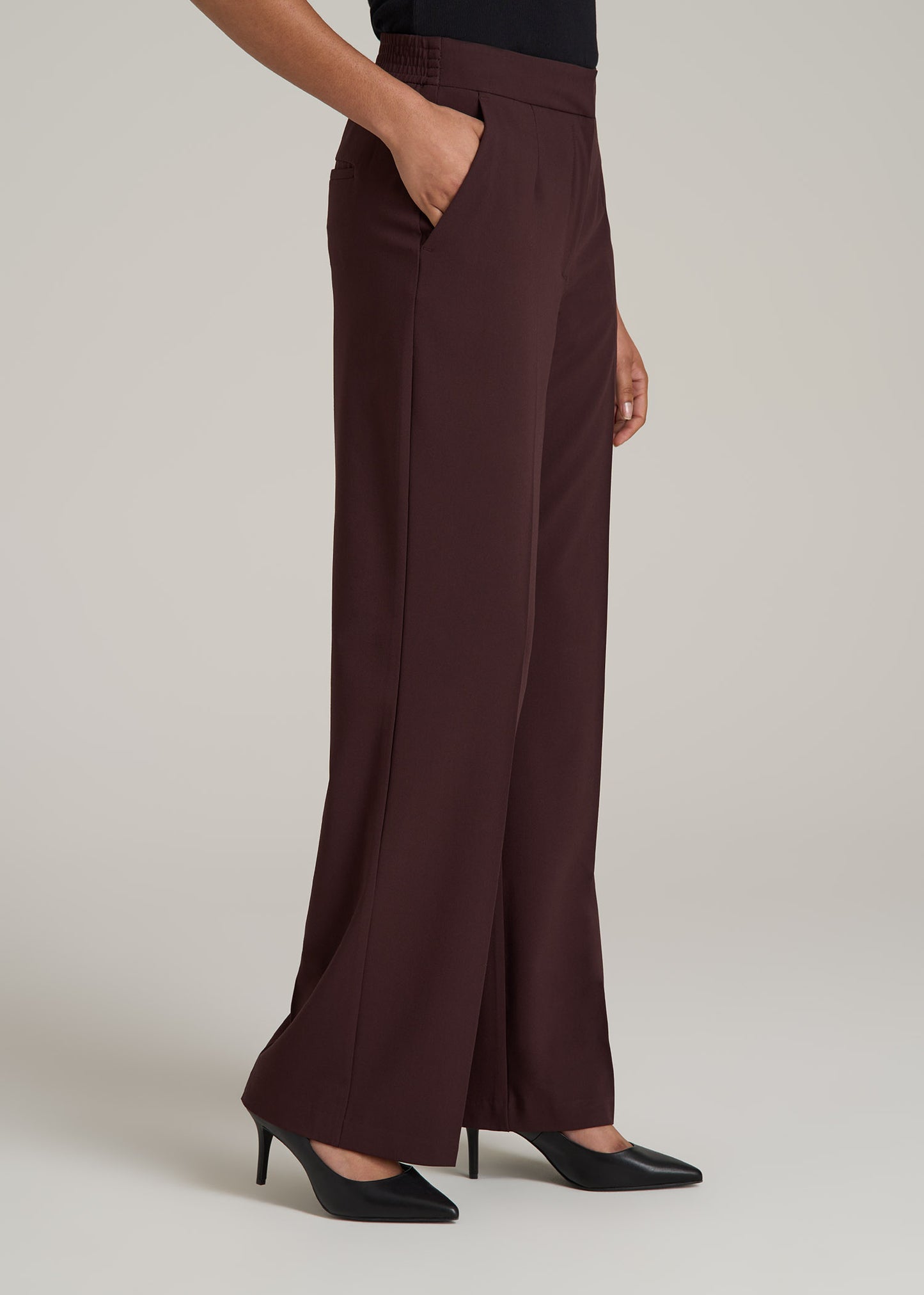 Flat Front Wide Leg Dress Pants for Tall Women in Oxblood