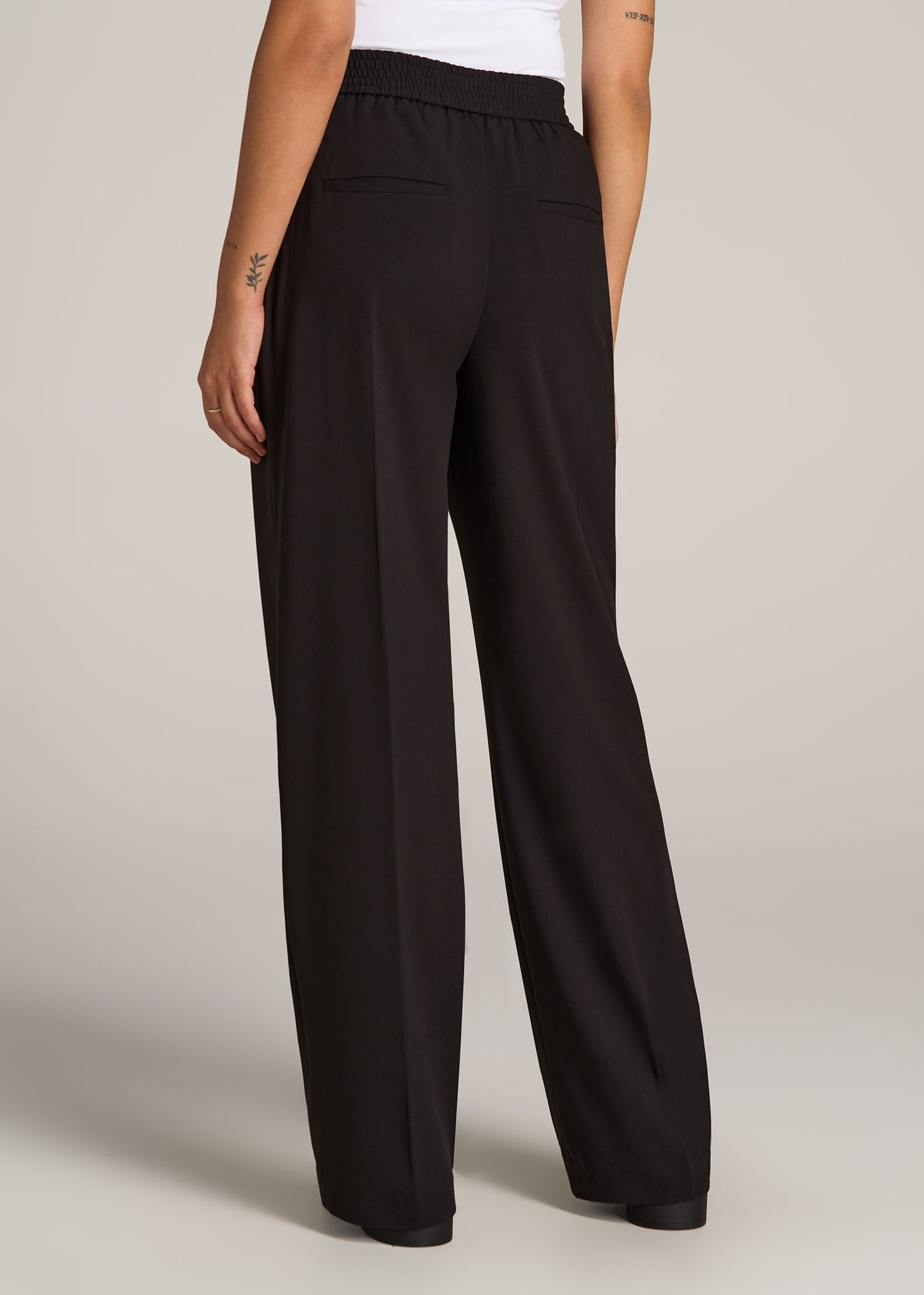 Flat Front Wide Leg Dress Pants for Tall Women in Fawn