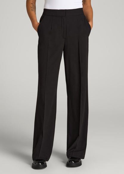 Flat Front Wide Leg Dress Pants for Tall Women in Black