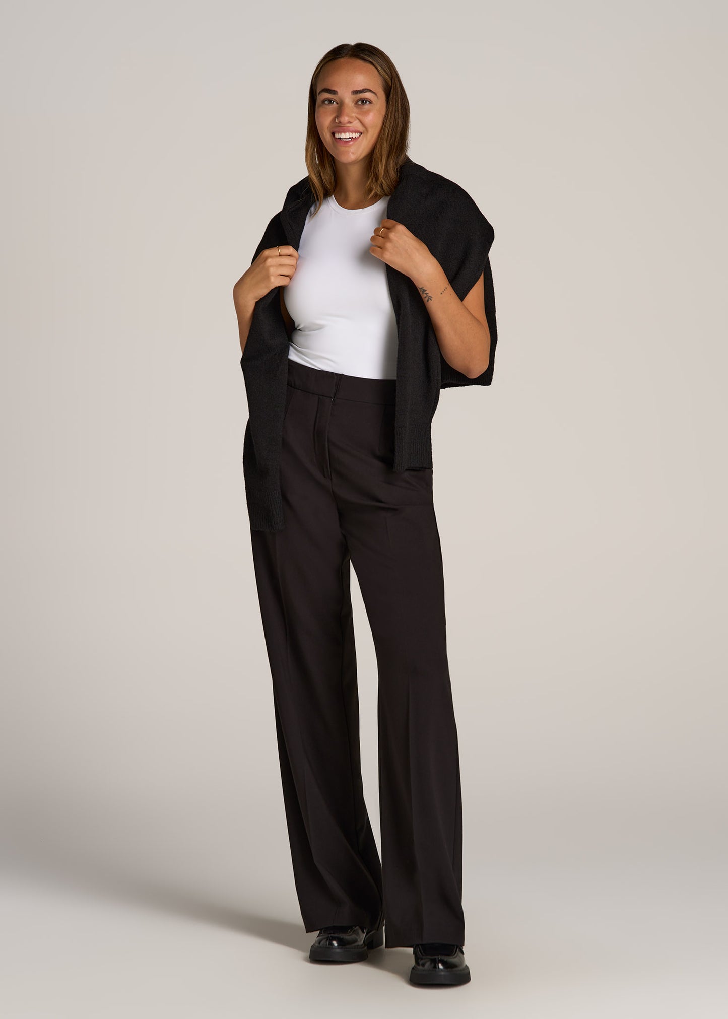 Flat Front Wide Leg Dress Pants for Tall Women in Smoky Pine