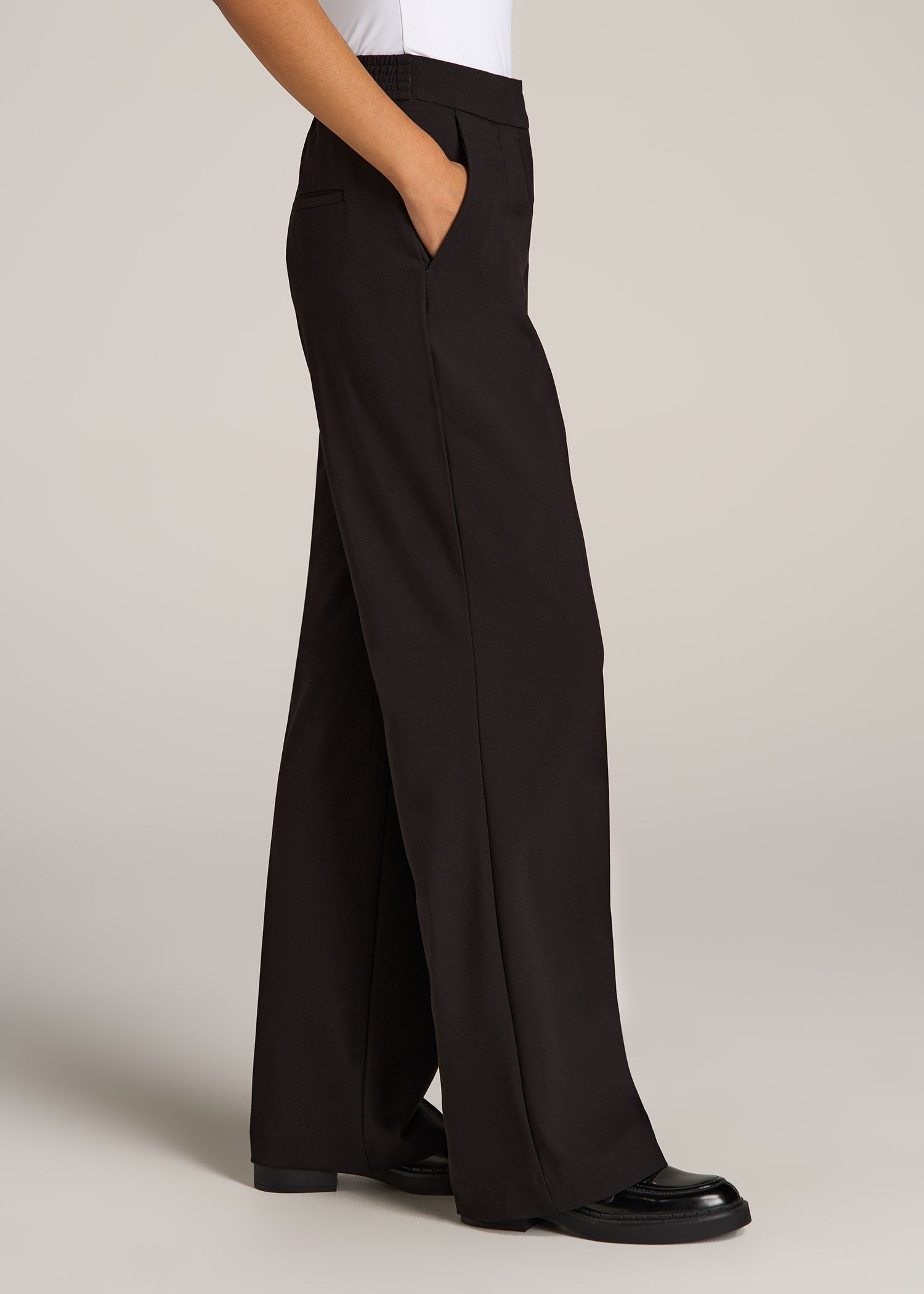 Flat Front Wide Leg Dress Pants for Tall Women in Black
