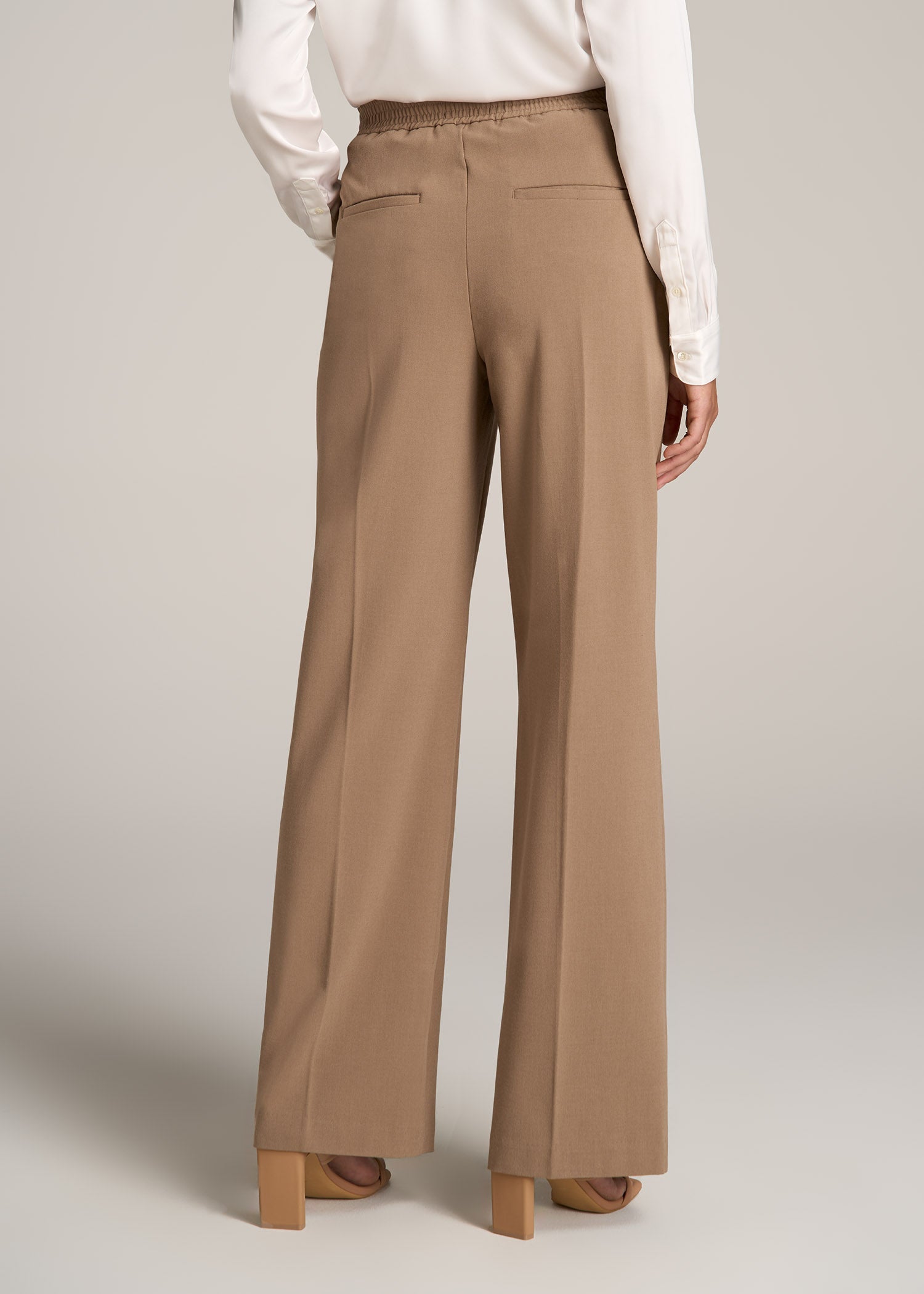 Women's Solid Mid Waisted Wide Leg Pants Straight Casual Baggy Trousers  Beige S - Walmart.com