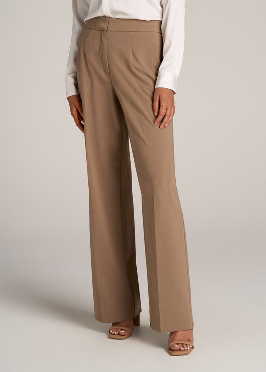 Flat Front Wide Leg Dress Pants for Tall Women in Smoky Pine